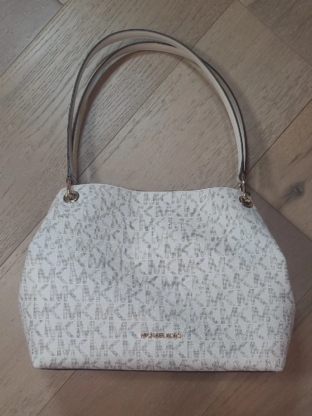 EUC Michael Kors Raven Medium Shoulder Bag Women's Cream Initial Logo Purse